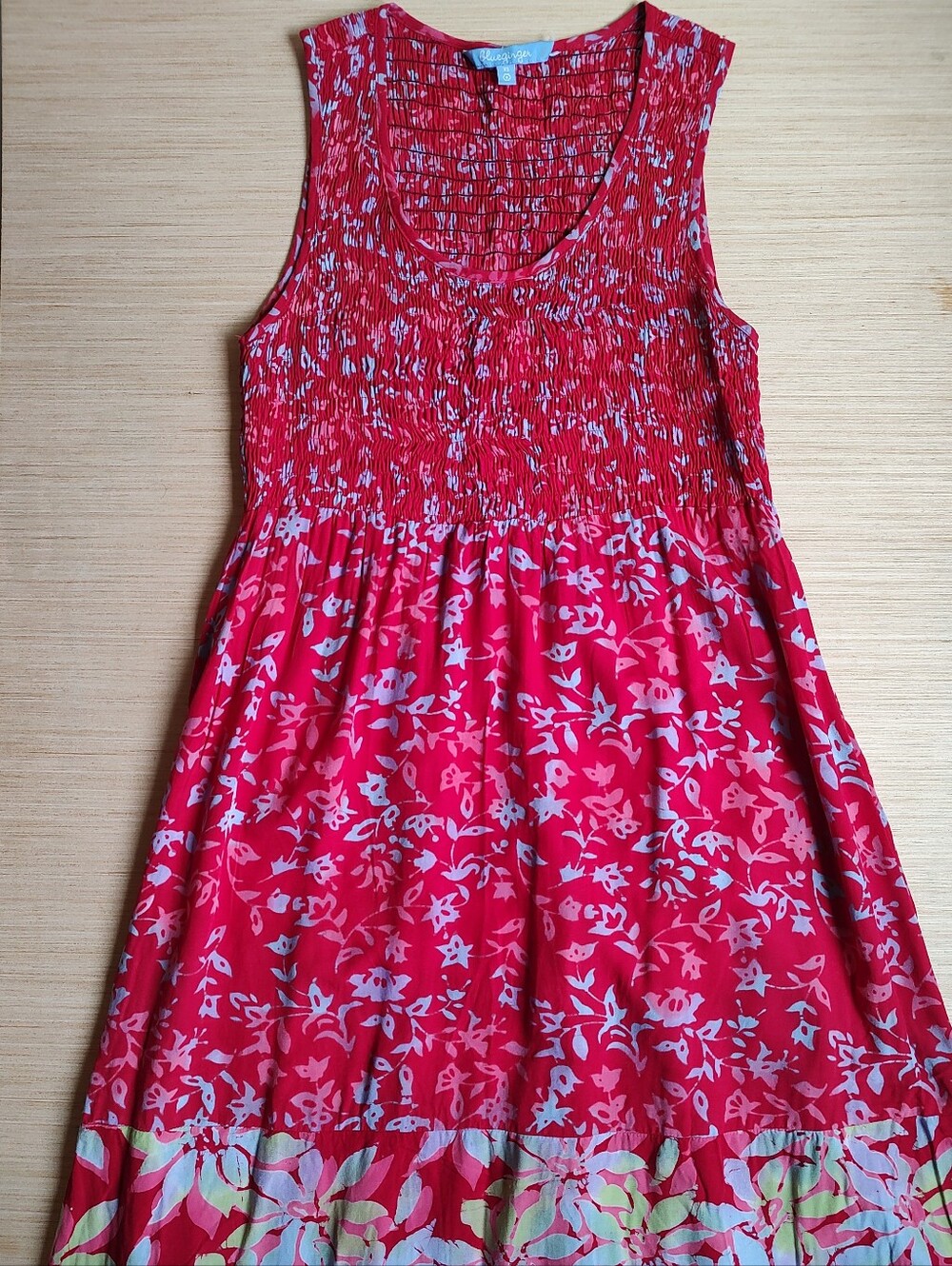 Blue Ginger Midi Maxi Smocked Dress Red Blue Pink Floral Sleeveless Women's XS